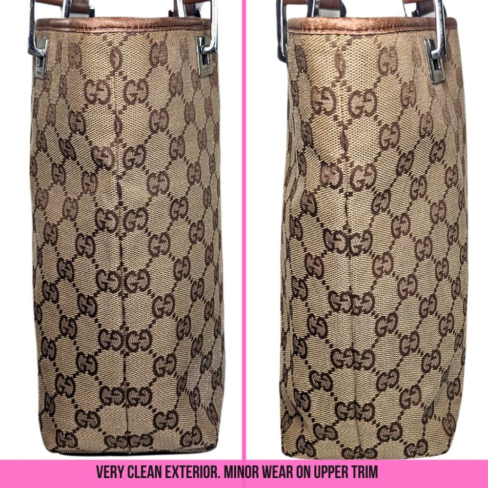 Gucci GG Canvas Brown Leather Bucket Tote Shoulder Bag 31244 002058 - Picture 5 of 14